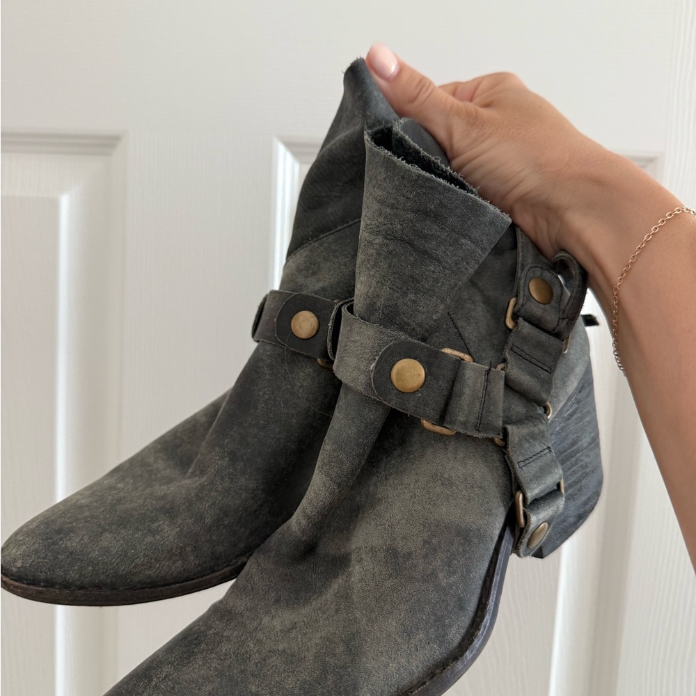 Gray Ankle Boots with Buckle Detail